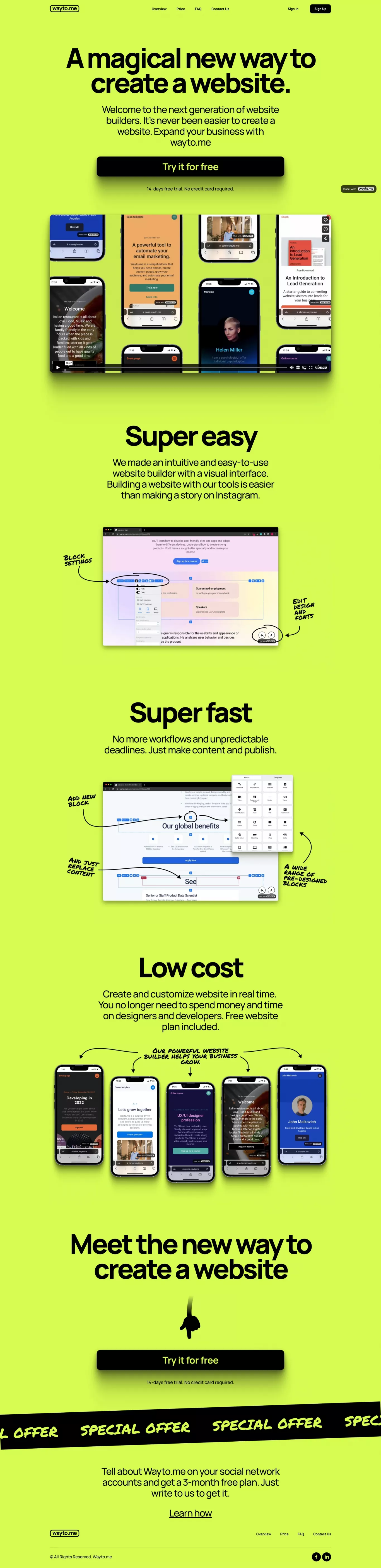 Wayto.me landing page screenshot showcasing Design and Tech design