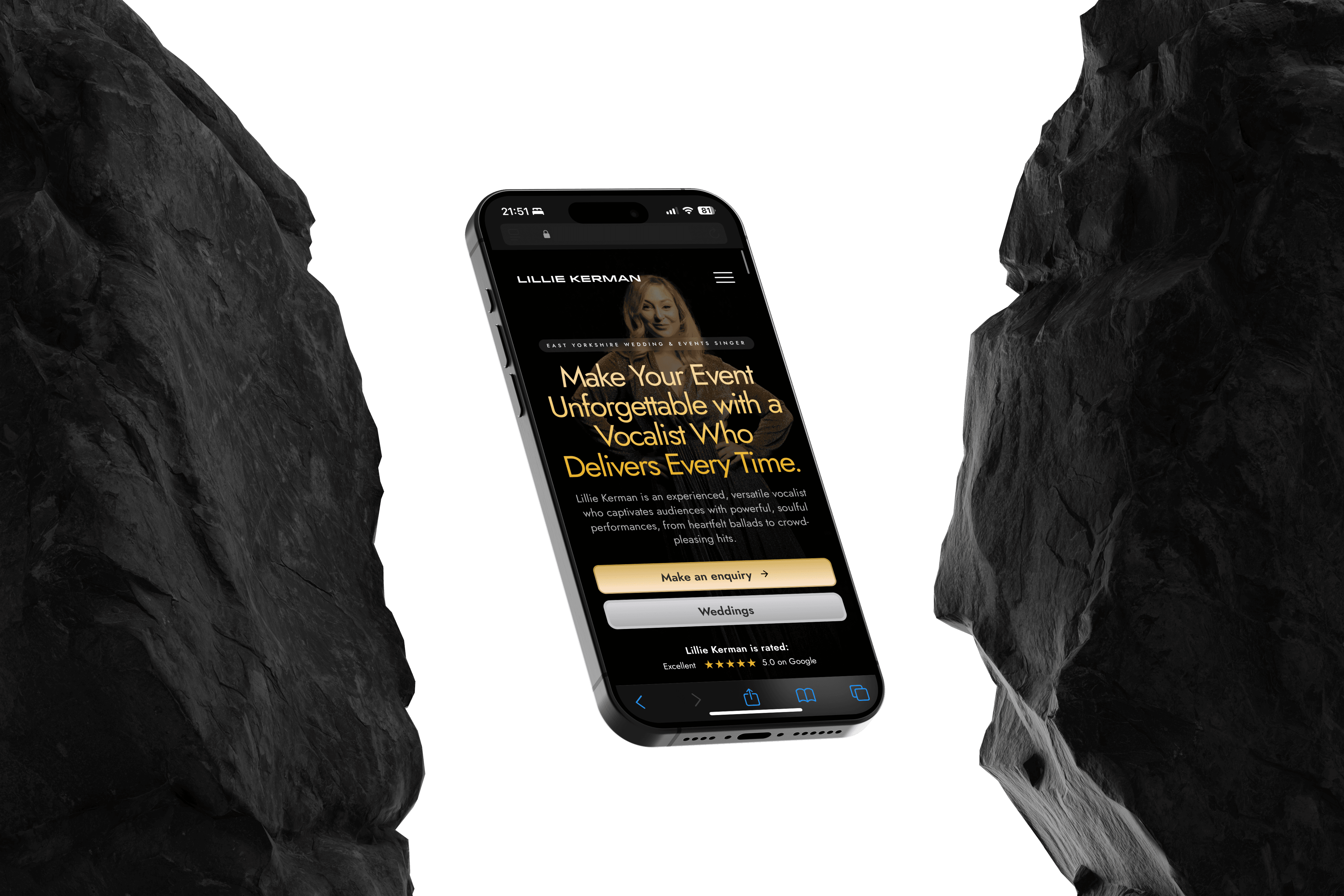 Lillie Kerman website design on iPhone – built by Superlinear, web design Hull