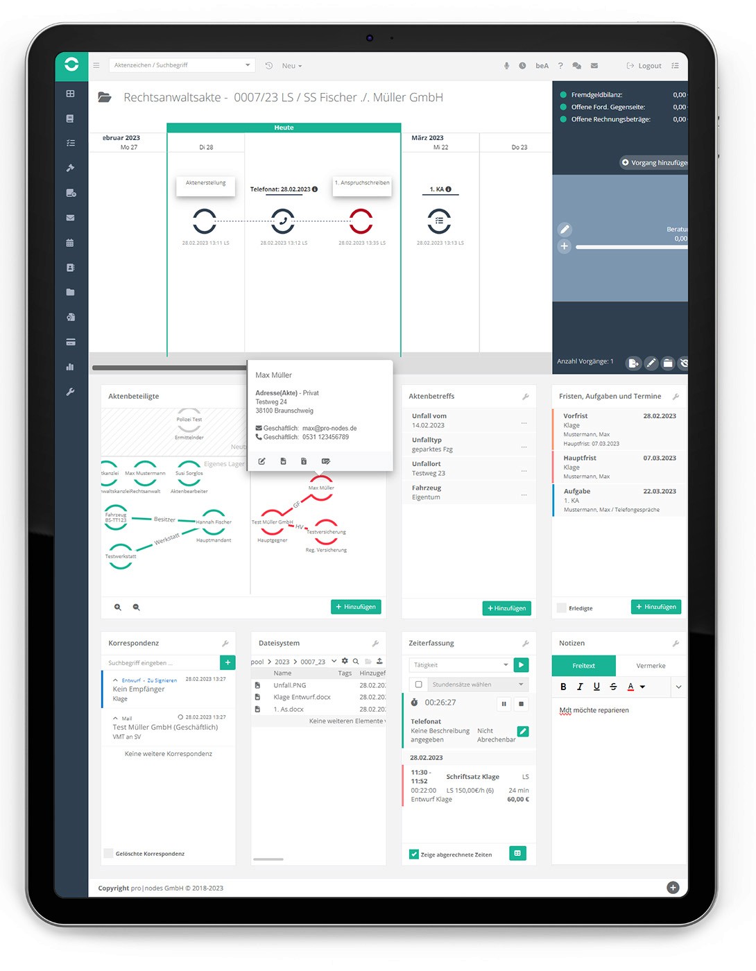 die digitale Akte in jur|nodes auf einem Tablet