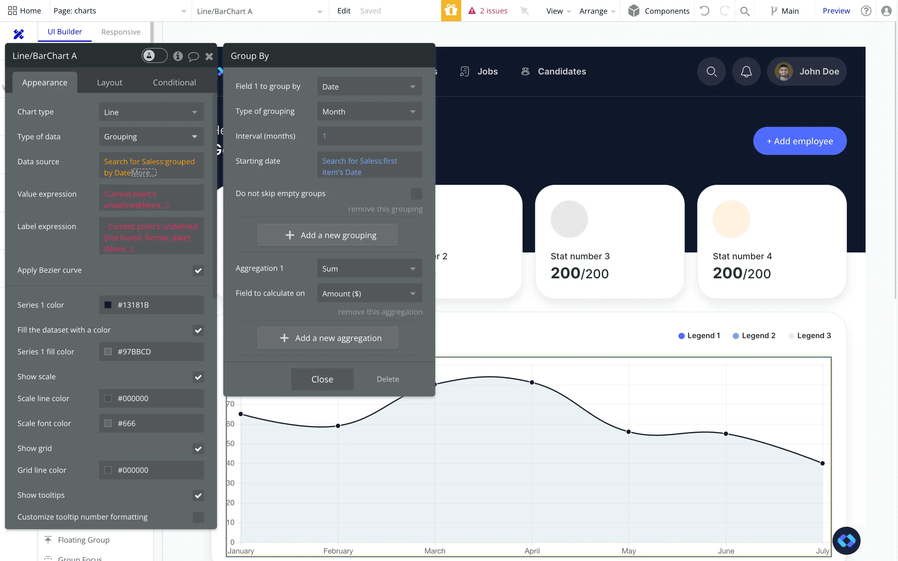 bubble.io building a graph