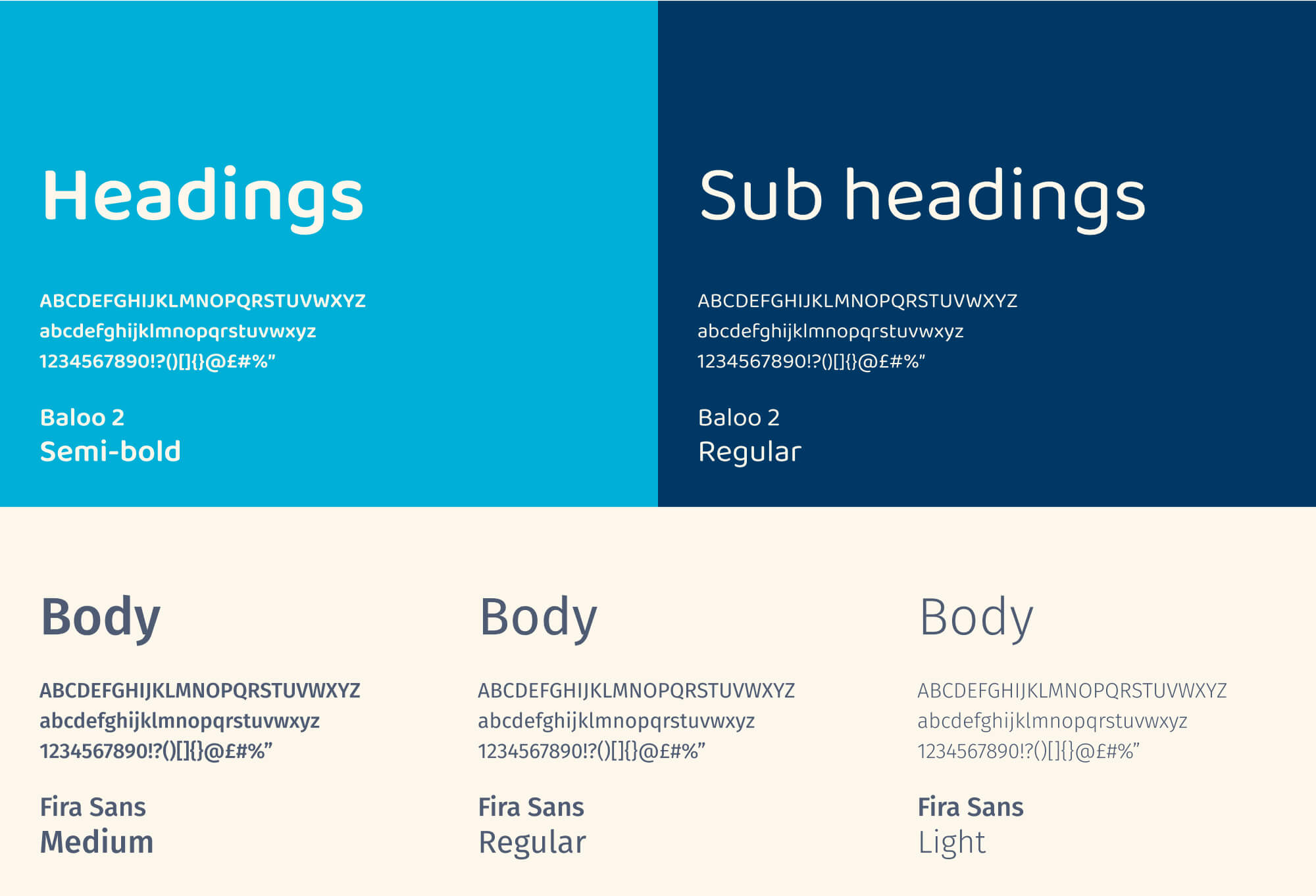 Headings Baloo 2, body Fira Sans