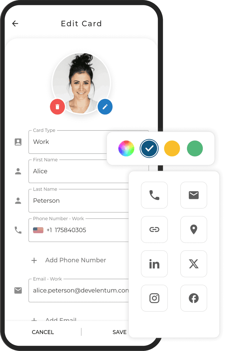 Edit Screen of the digital business card