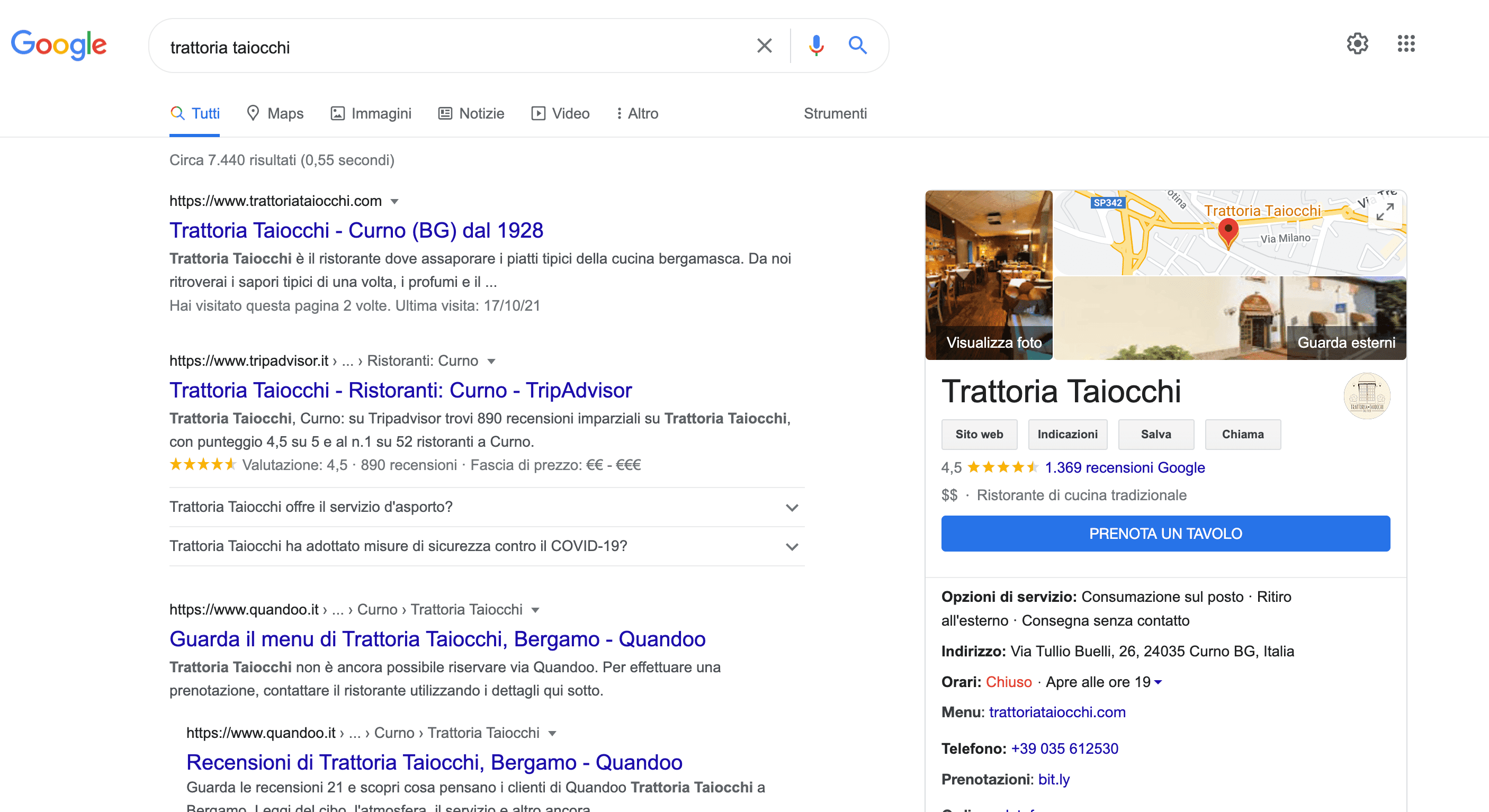 Google My Business Trattoria Taiocchi