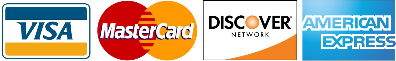 Visa, Mastercard, Discover, and American Express accepted