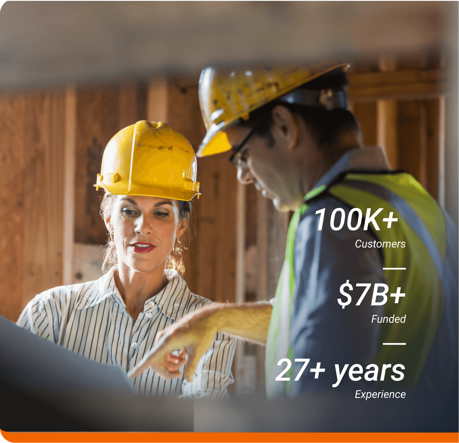 A construction scene with data on the image talking about value of services