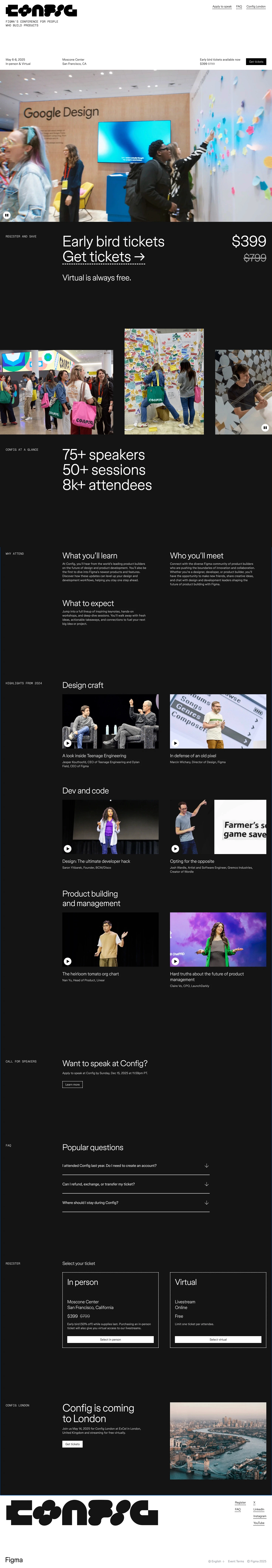 Config 2025 landing page screenshot showcasing Design design