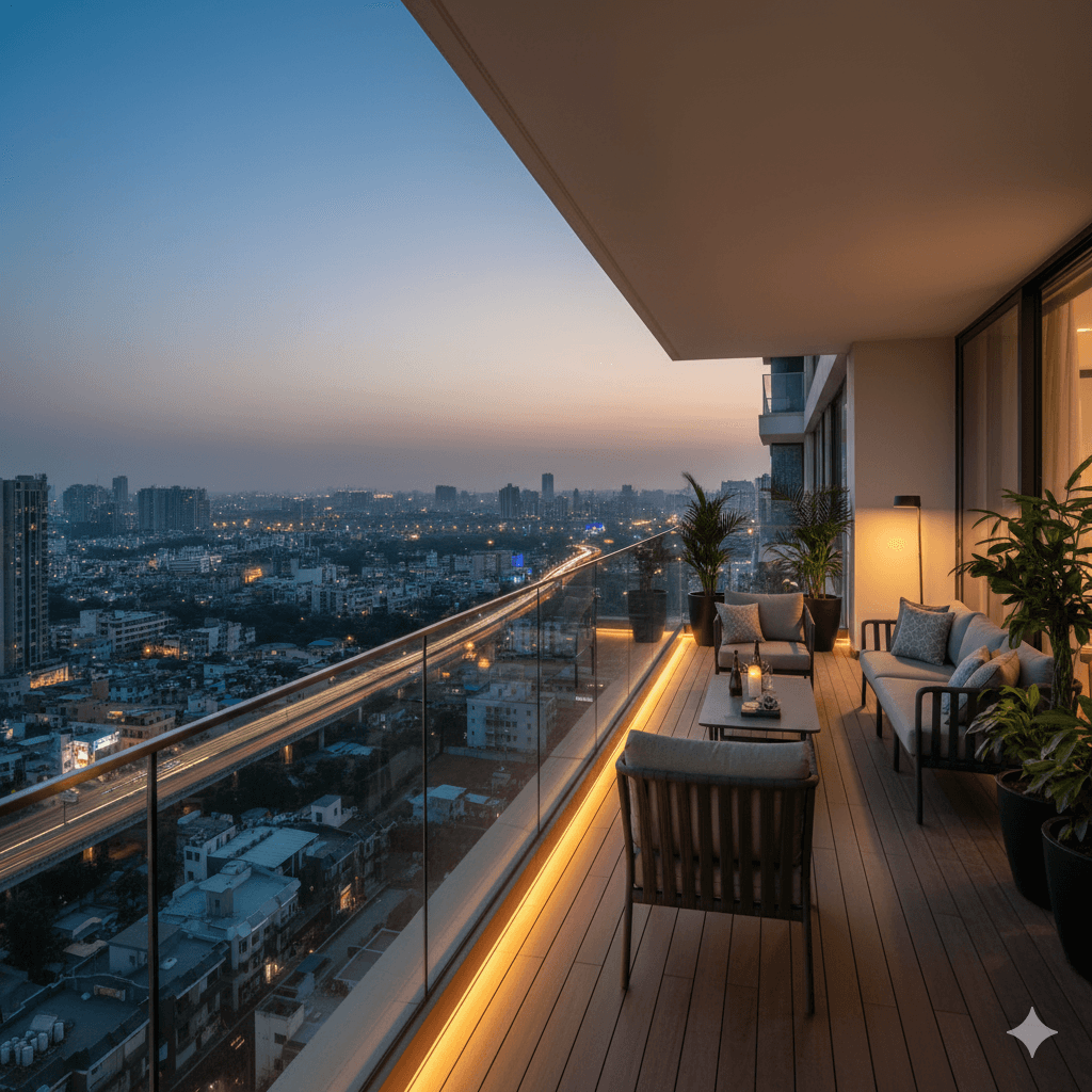 M3M Penthouses Noida: Spacious, furnished penthouse balcony
