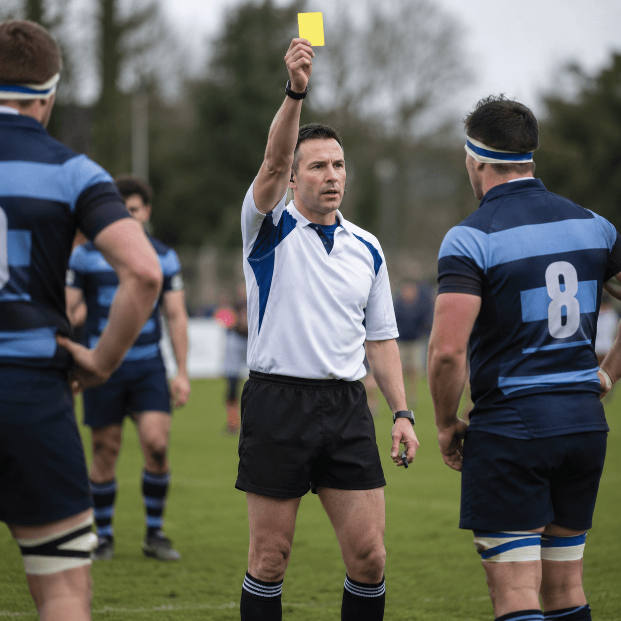 Referee issues yellow card on pitch