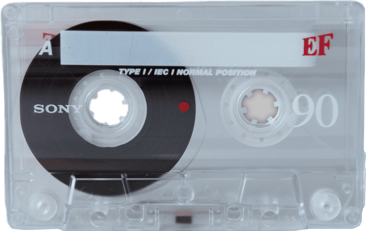 A clear plastic audio casette tape.