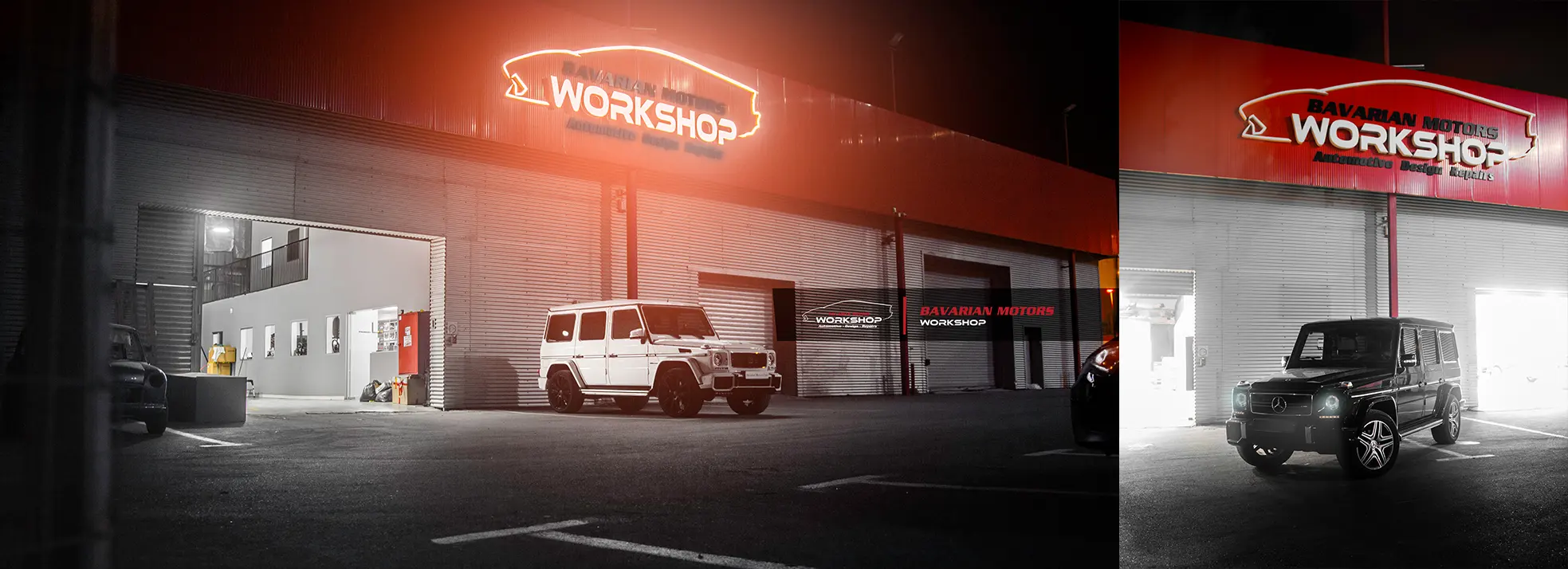Team Creative media Services for bavarian motors workshop top israel car shop amazing gclass mercedes autopmotive photography light painting long exposure gangster