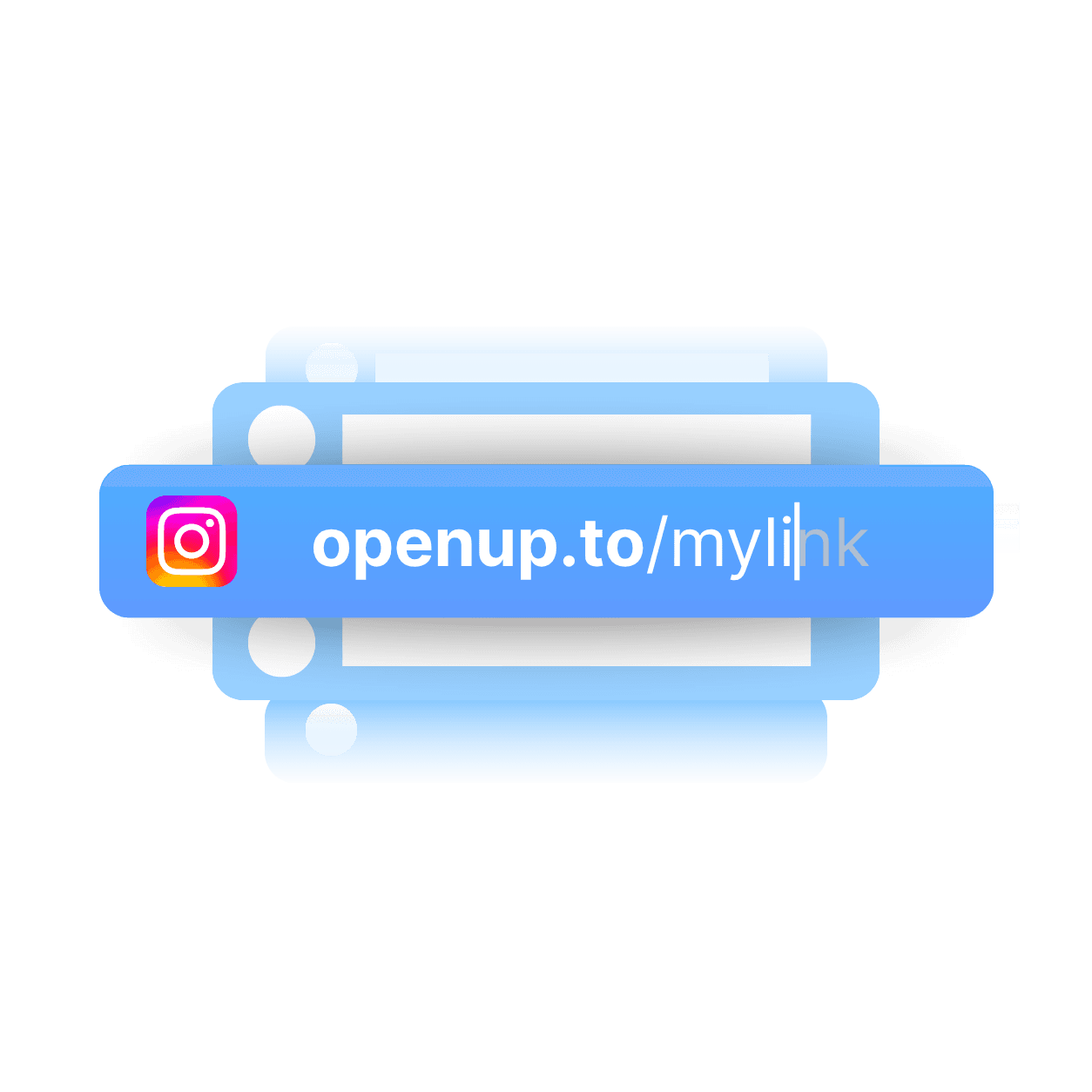 A stylized link input container displaying a customizable short URL structure featuring an Instagram icon and editable slug text.