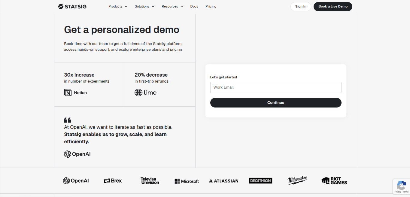 Statsig Dashboard Screen shot