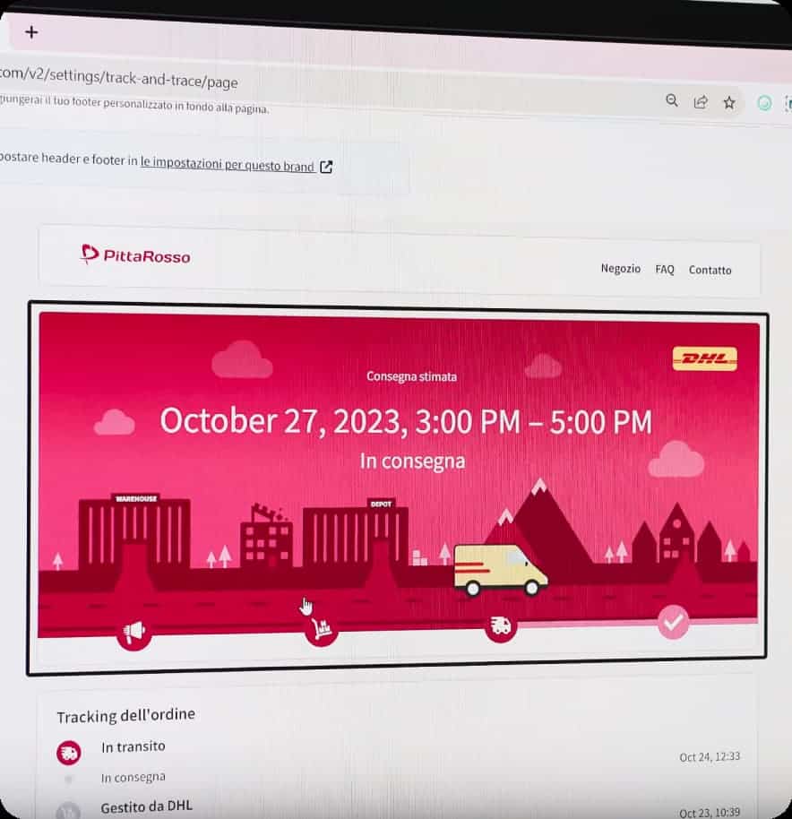 Pittarosso branded tracking page