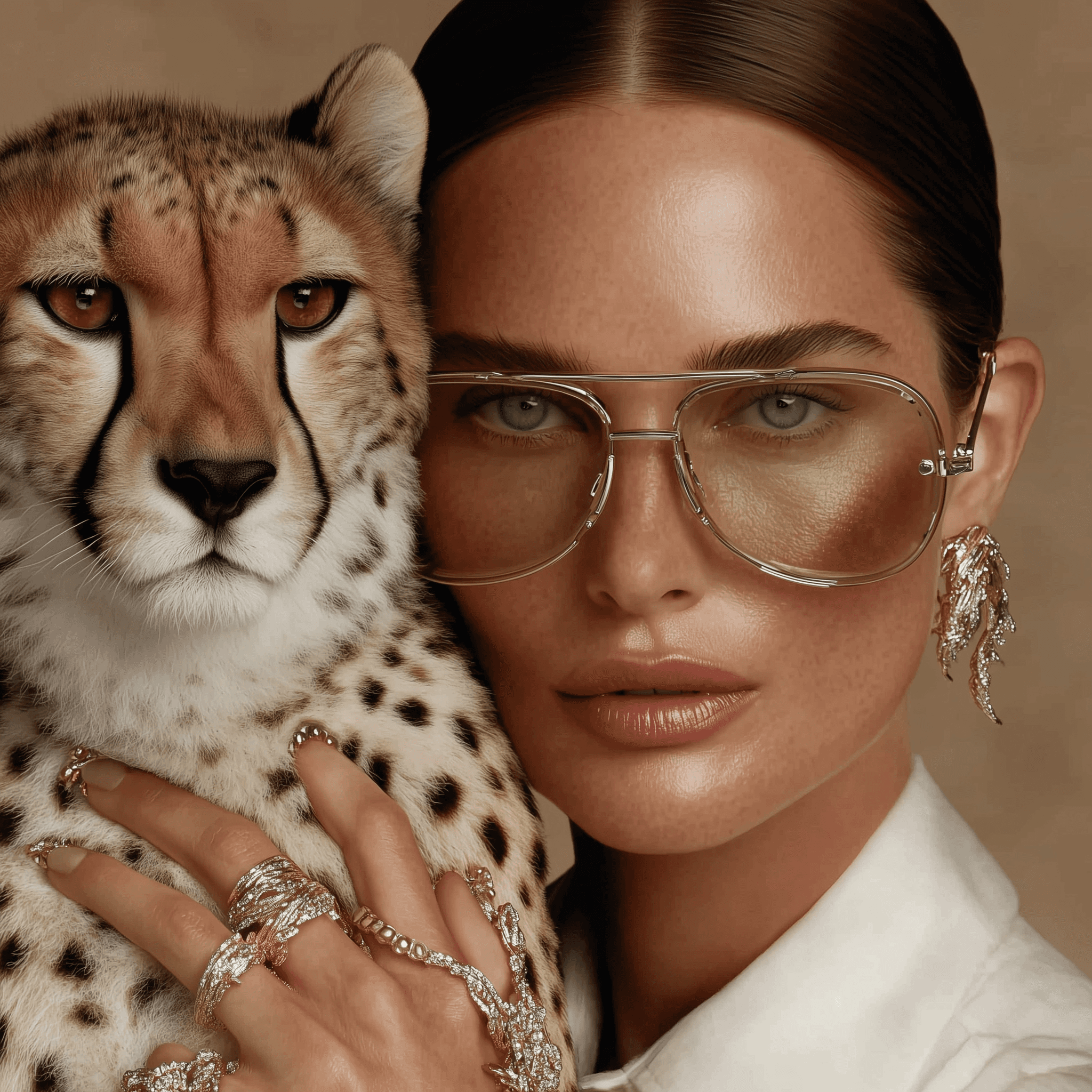 Women with cheetah portrait 