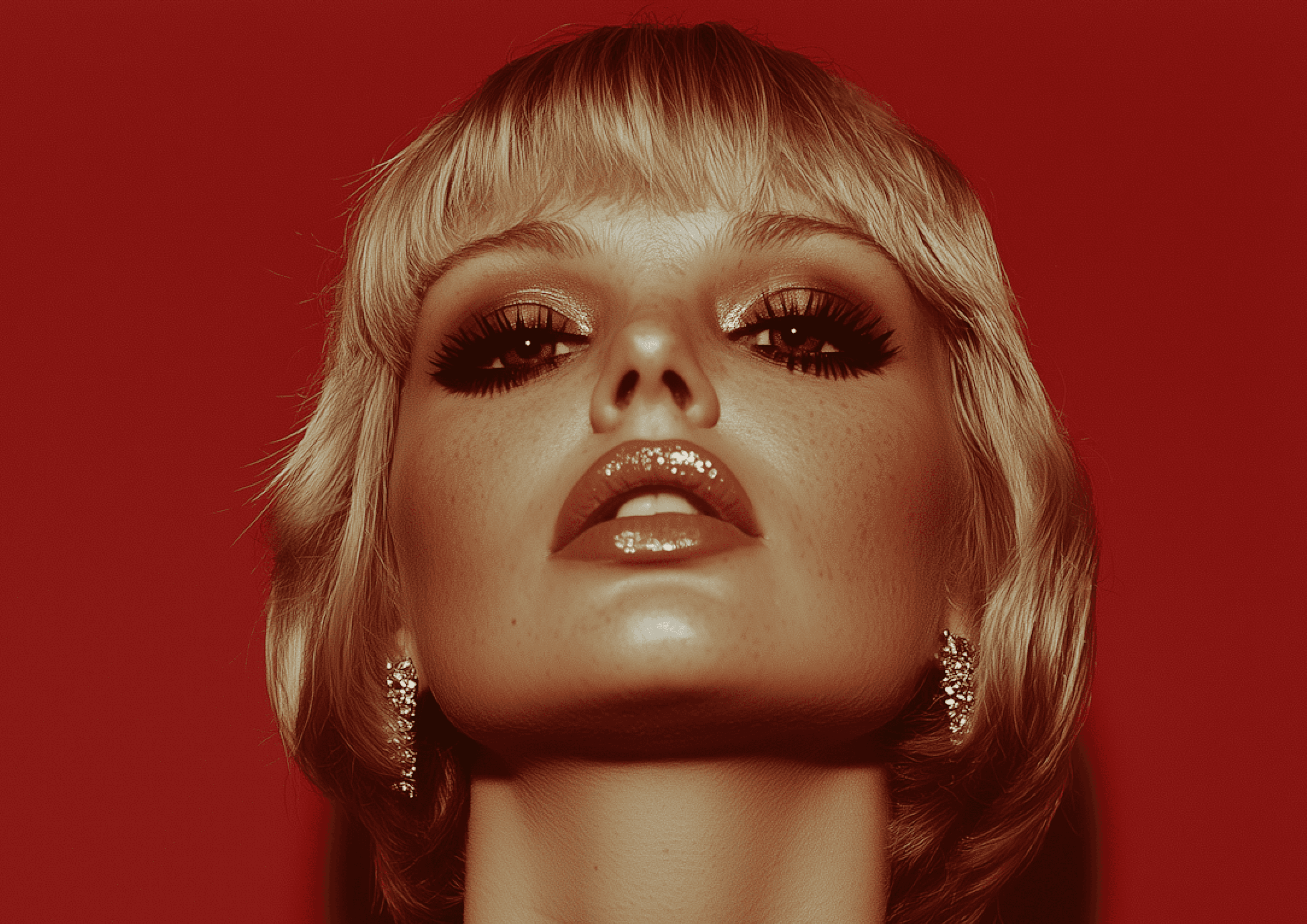 Portrait of a woman with short blonde hair and earrings.