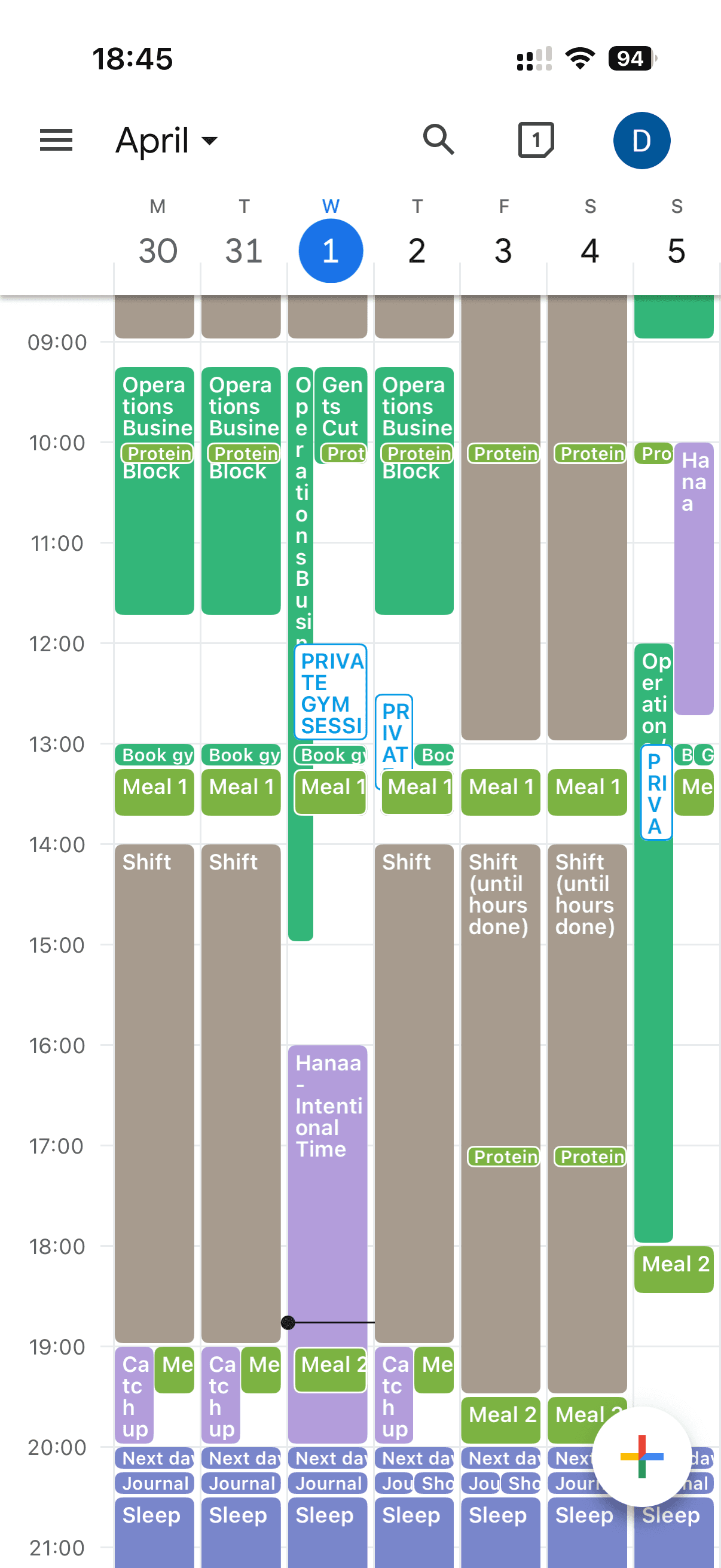 Weekly calendar