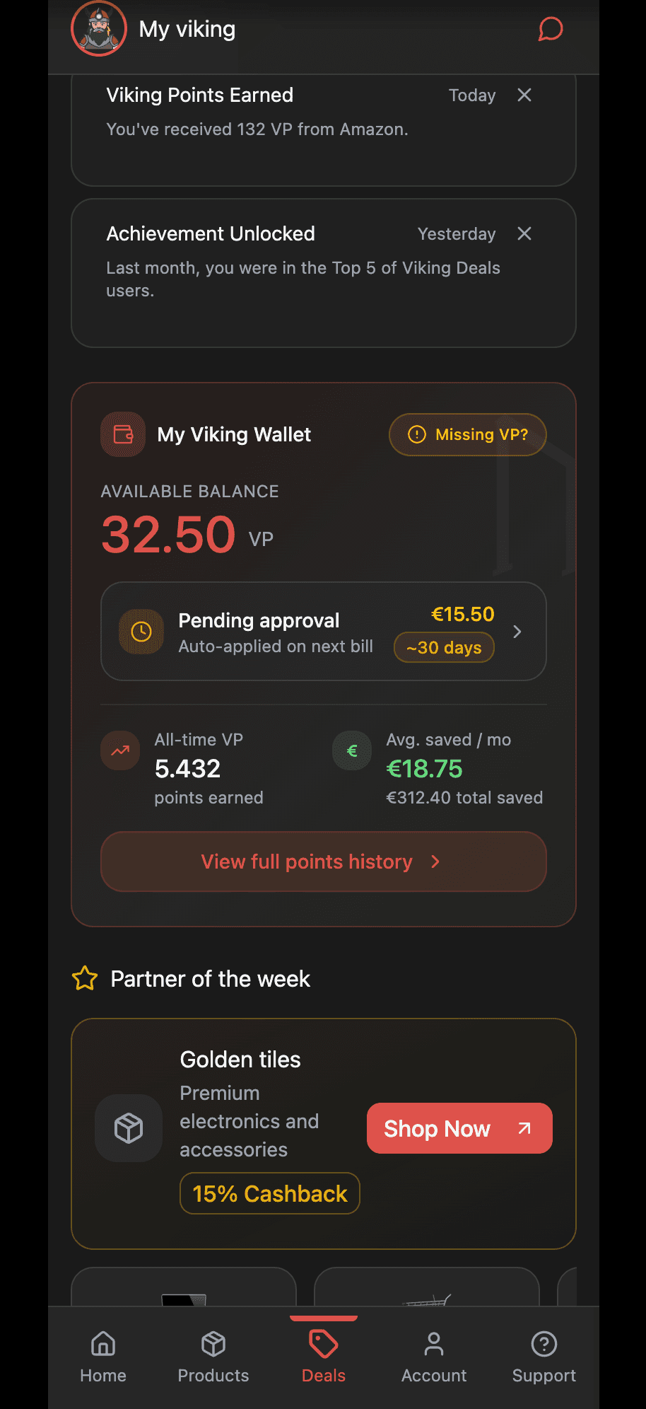 Home dashboard