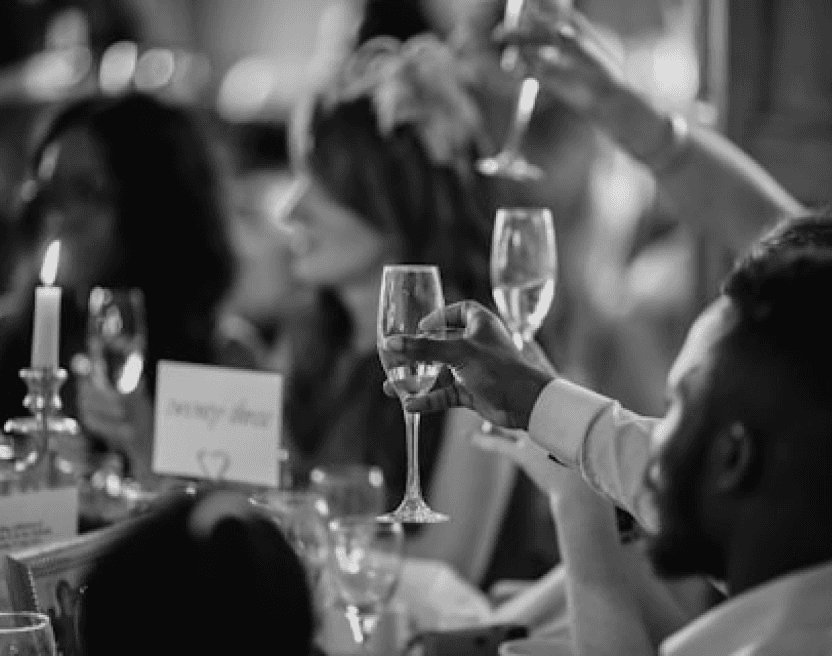 cheers black and white wedding