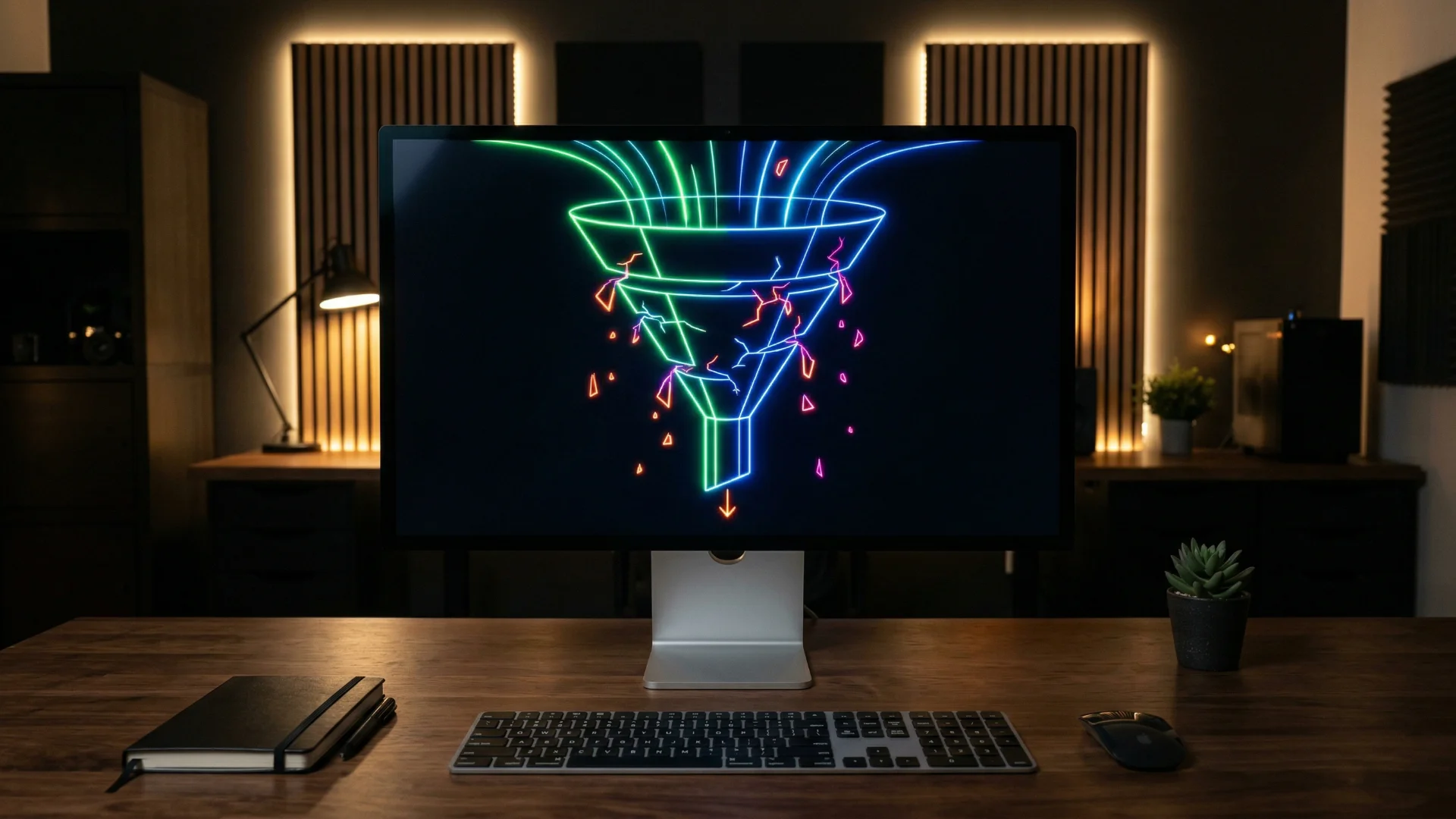 Entonnoir de conversion illustrant la perte de budget en publicité en ligne.