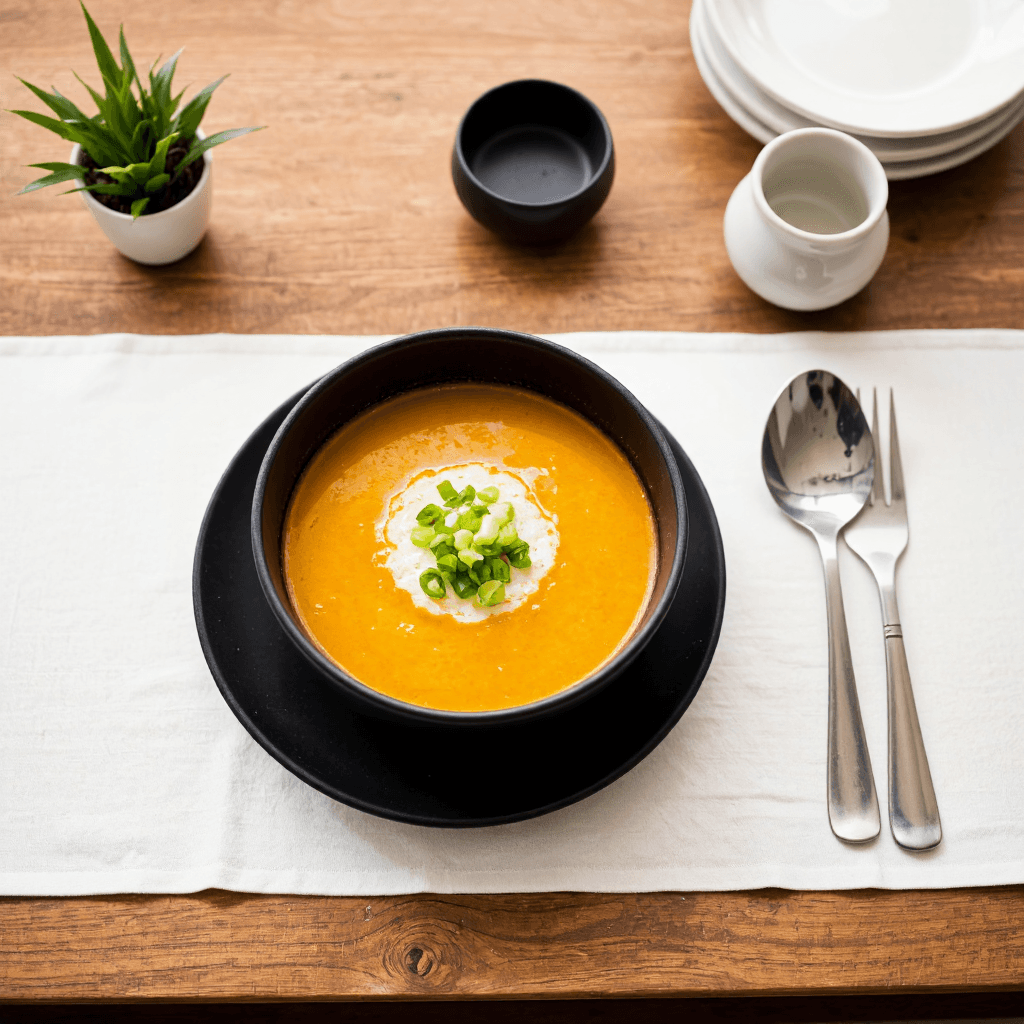product photography of a bowl of egg soup with green onions