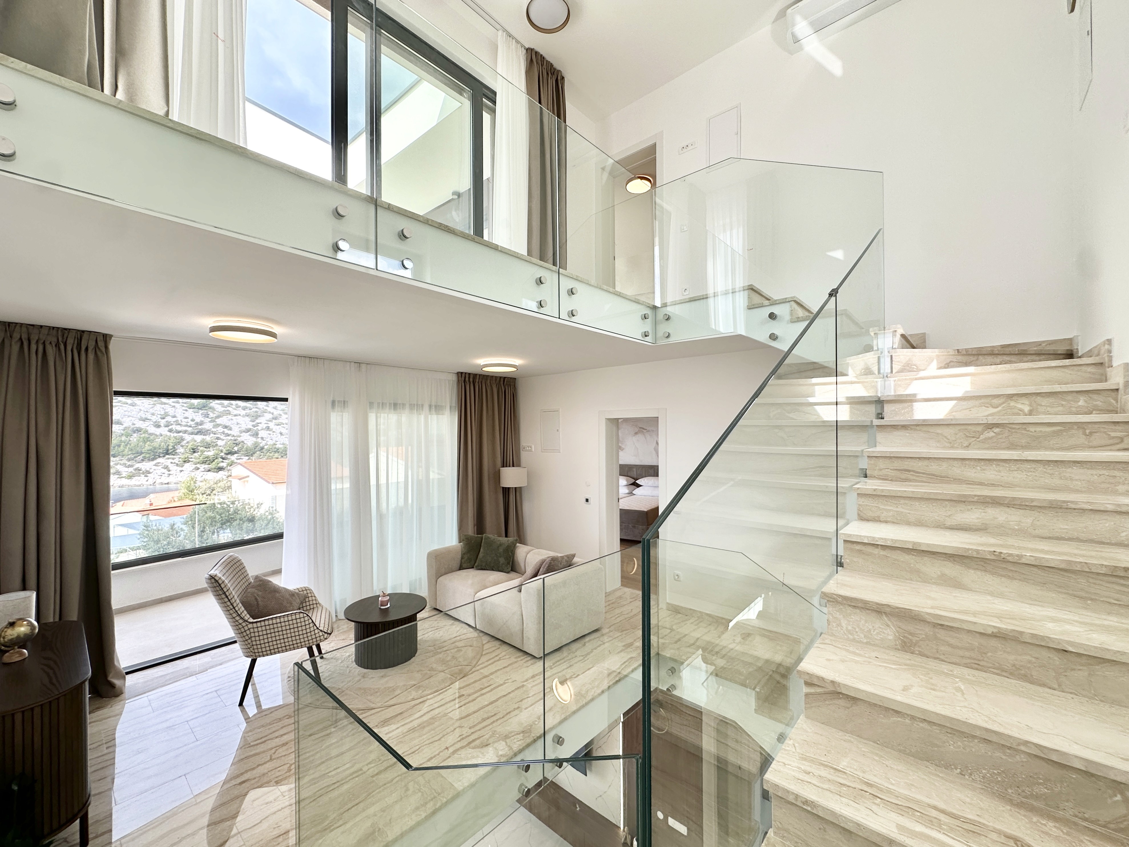 Bright modern dining room with wood