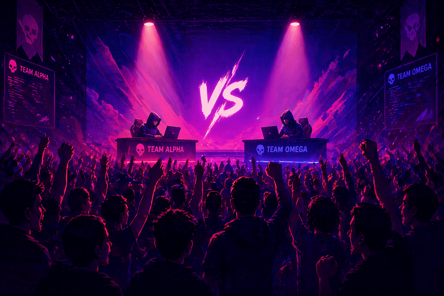 4 students looking at a glowing tablet, illustrative