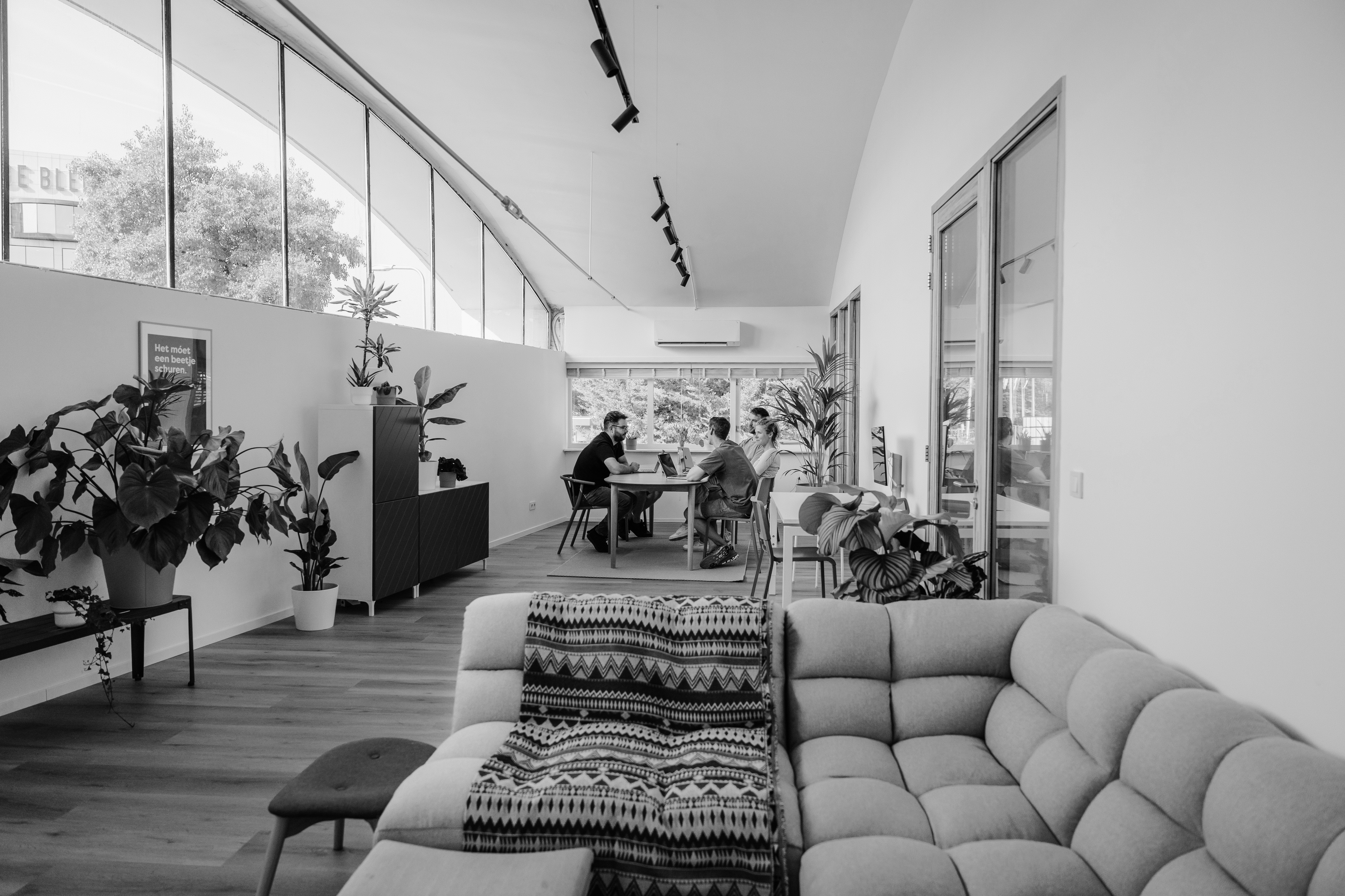 Black and white photo of the September office