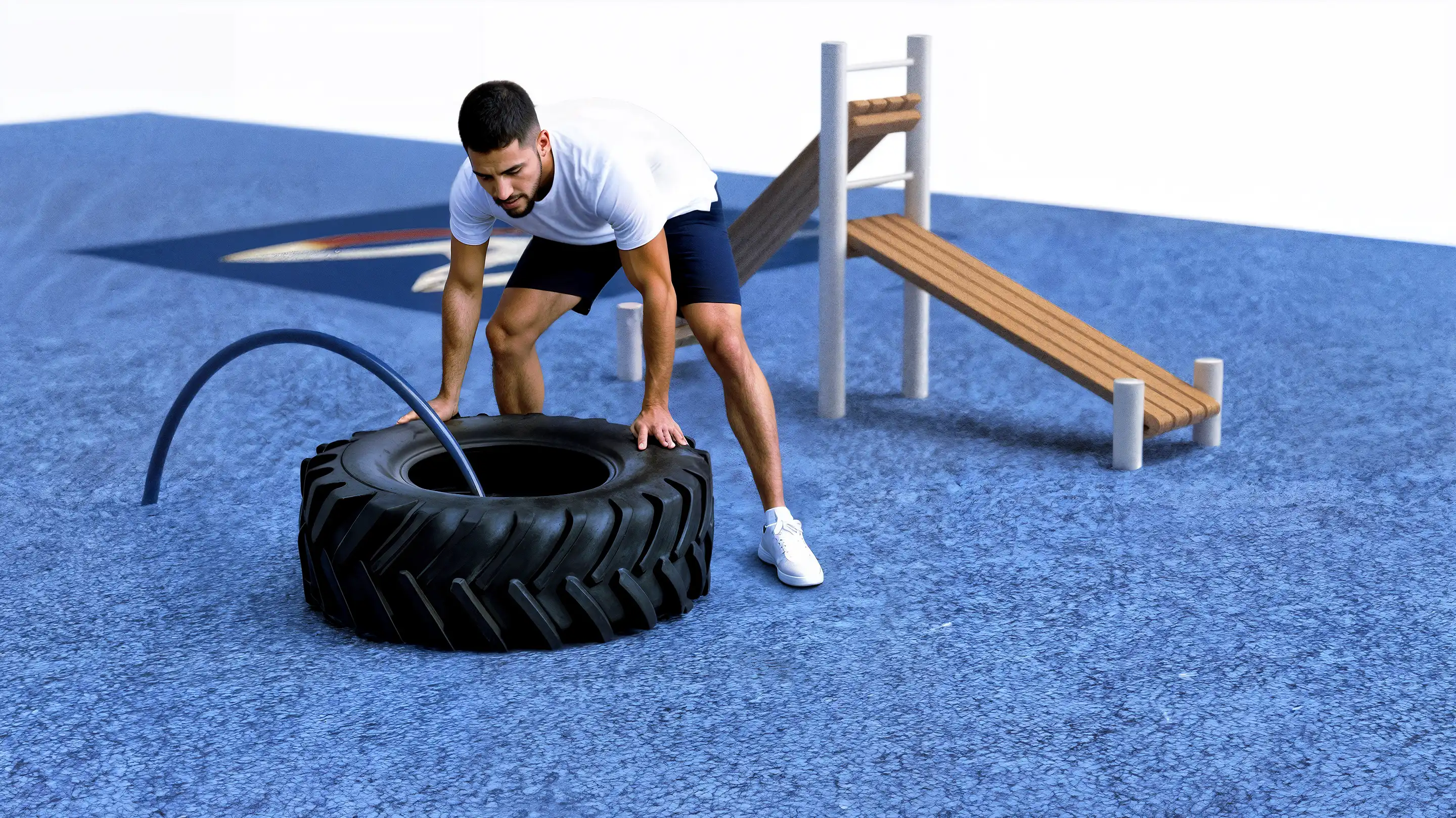 man performing tire flip