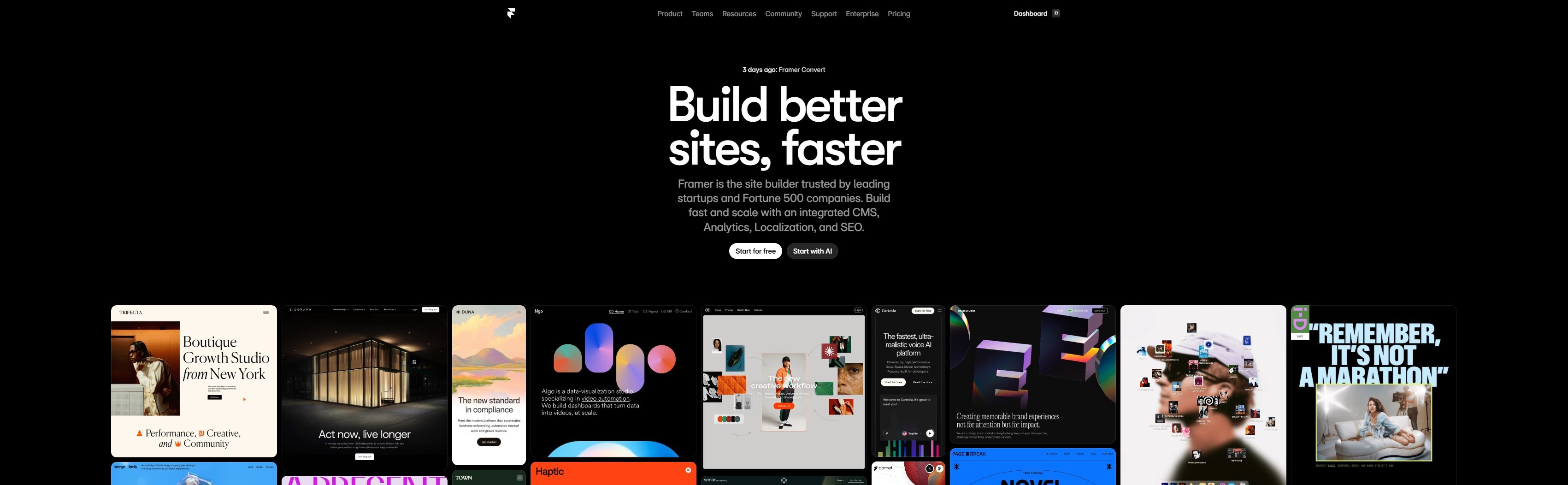 Slika pocetne strane Framer sajta