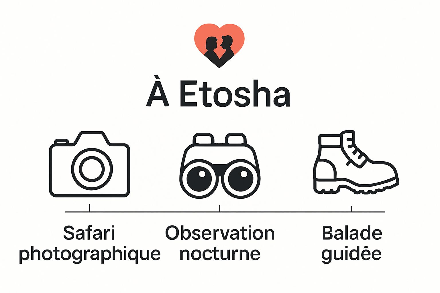 Comparaison visuelle des trois principales activités romantiques à Etosha