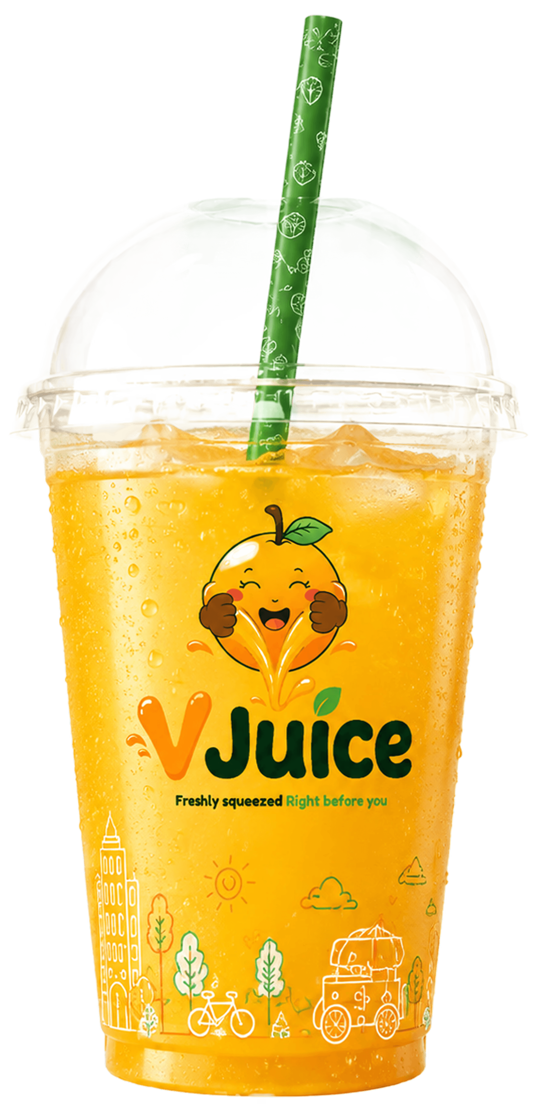 Iced latte with bamboo straw