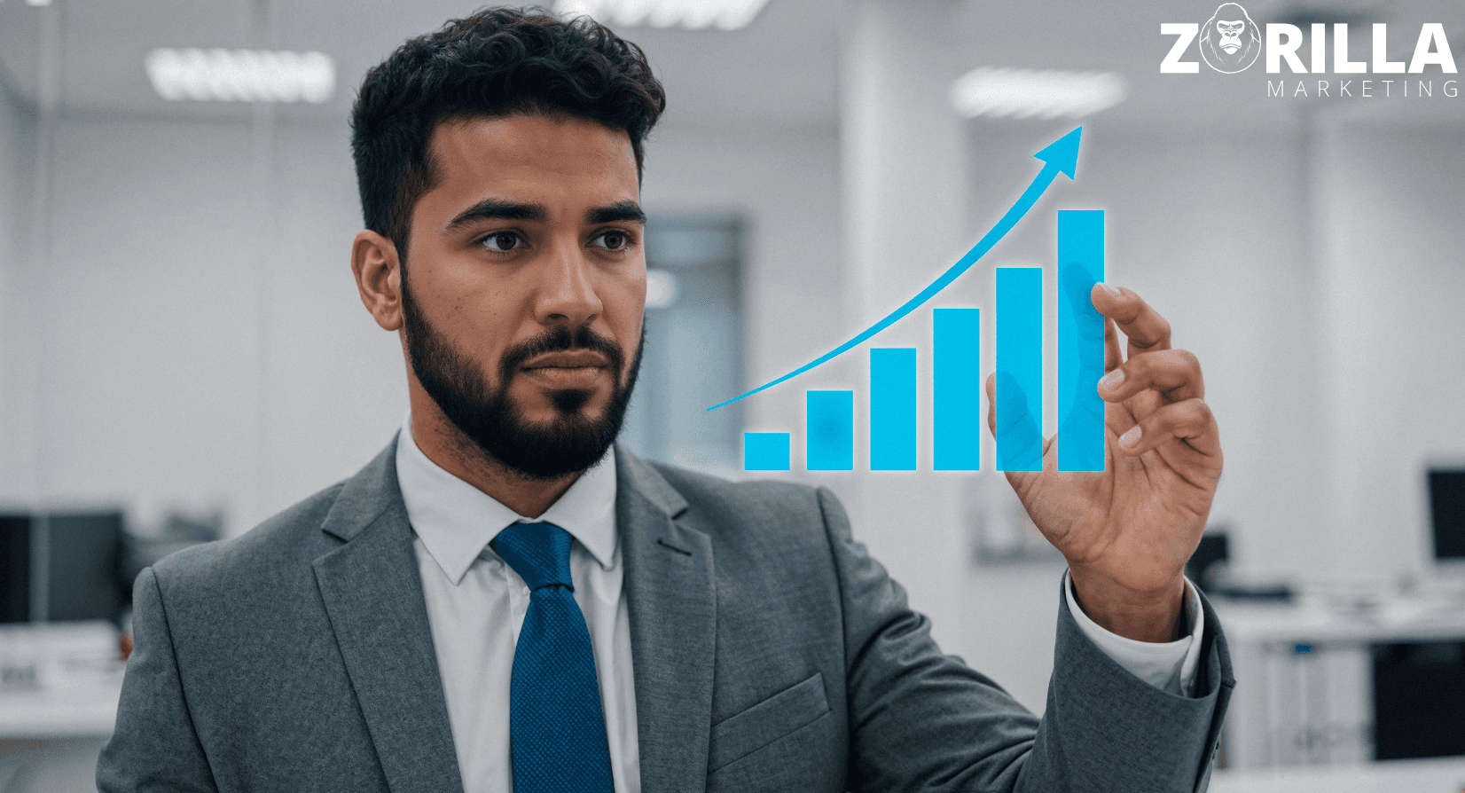 Seller analyzing rising sales graph, representing product growth and scaling through TikTok Shop Sales Accelerator strategy.