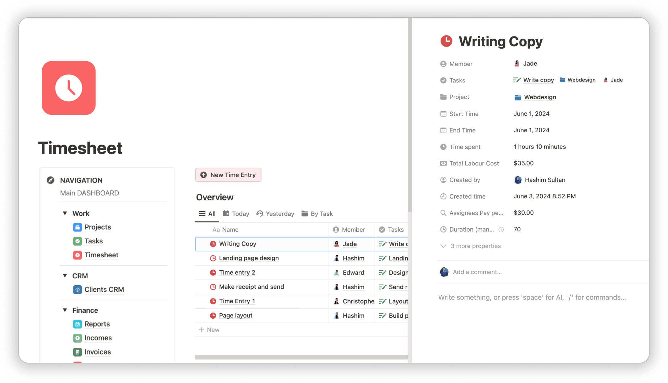 Timesheet Notion Business OS