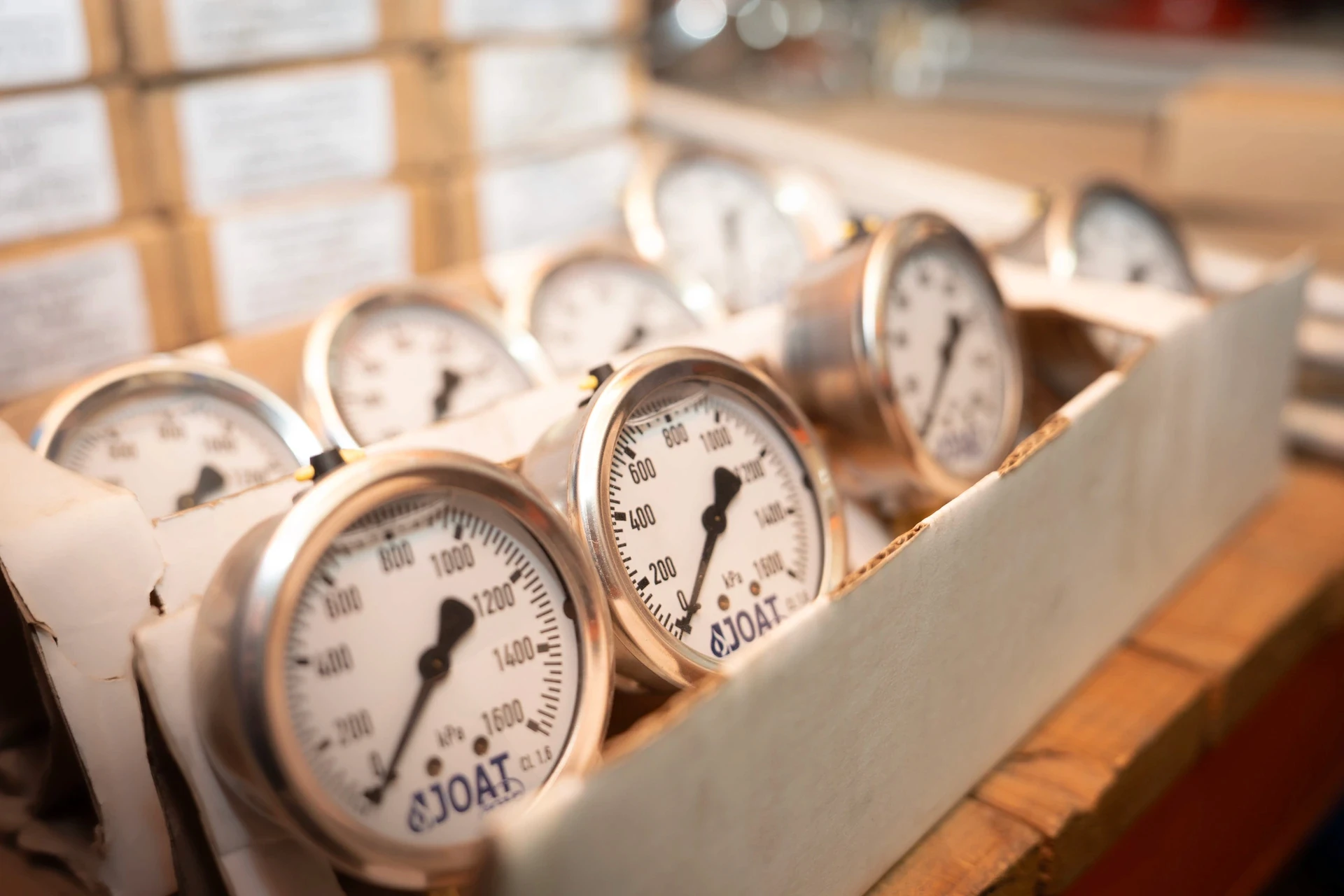JOAT branded pressure gauges in stock, graduated in kPa