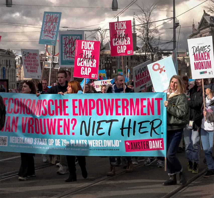 Guerilla Amsterdame banner and placards