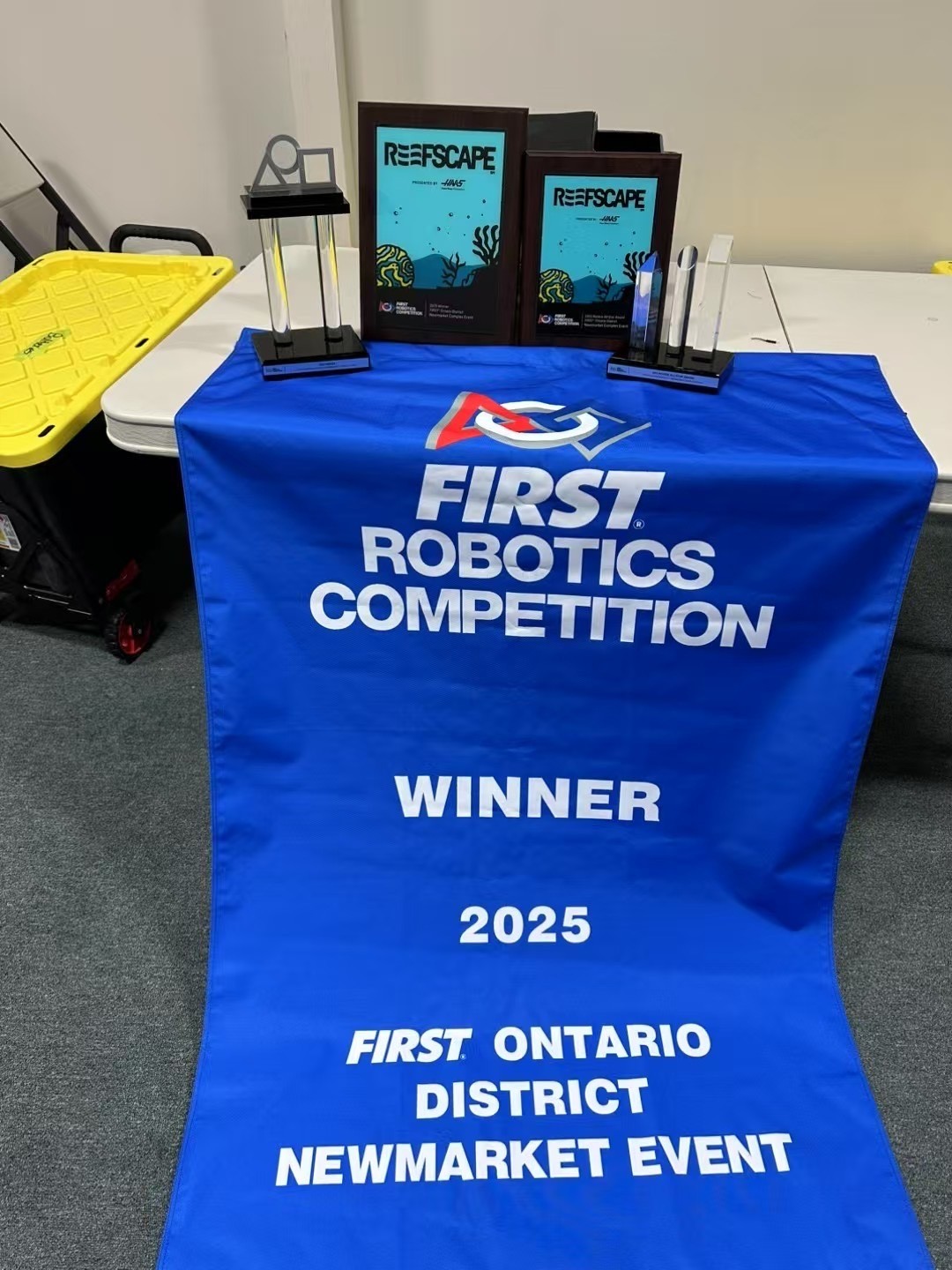 FRC 10015 Bubbles brings home the Winner Banner and Trophies of Rising All Star Award from our very first FRC event