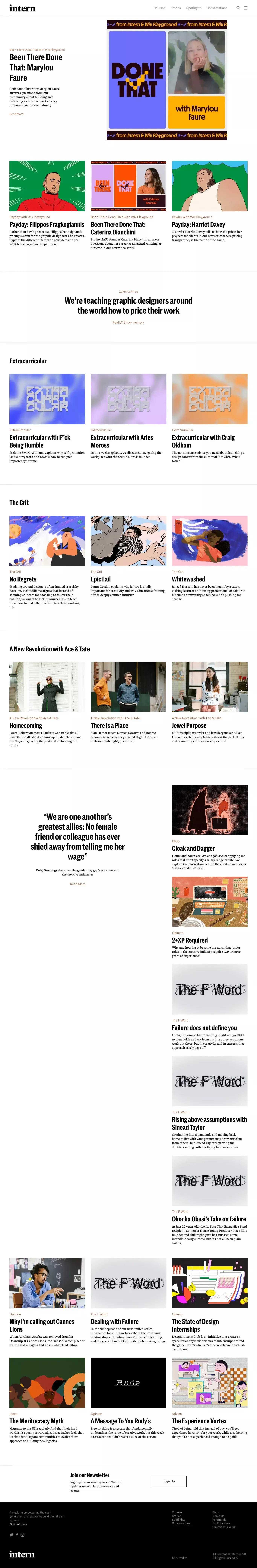 Intern blog page screenshot showcasing Design and Art design