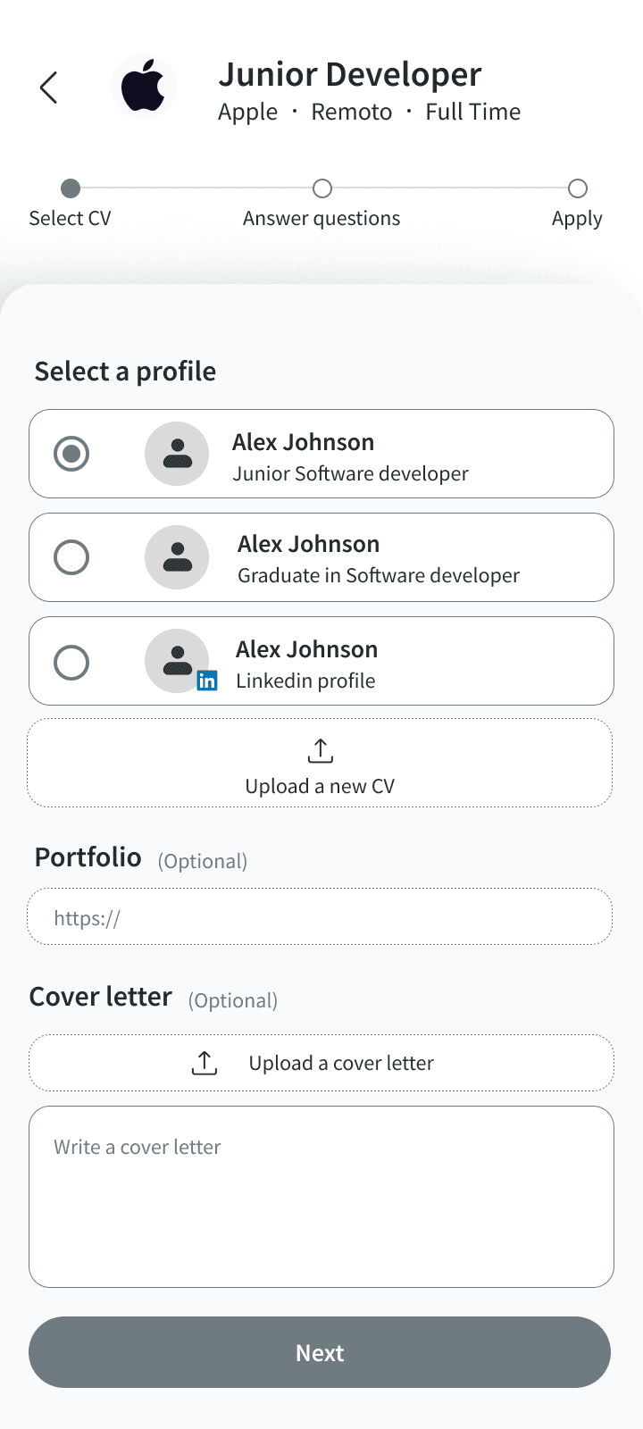Wireframe — profile screen