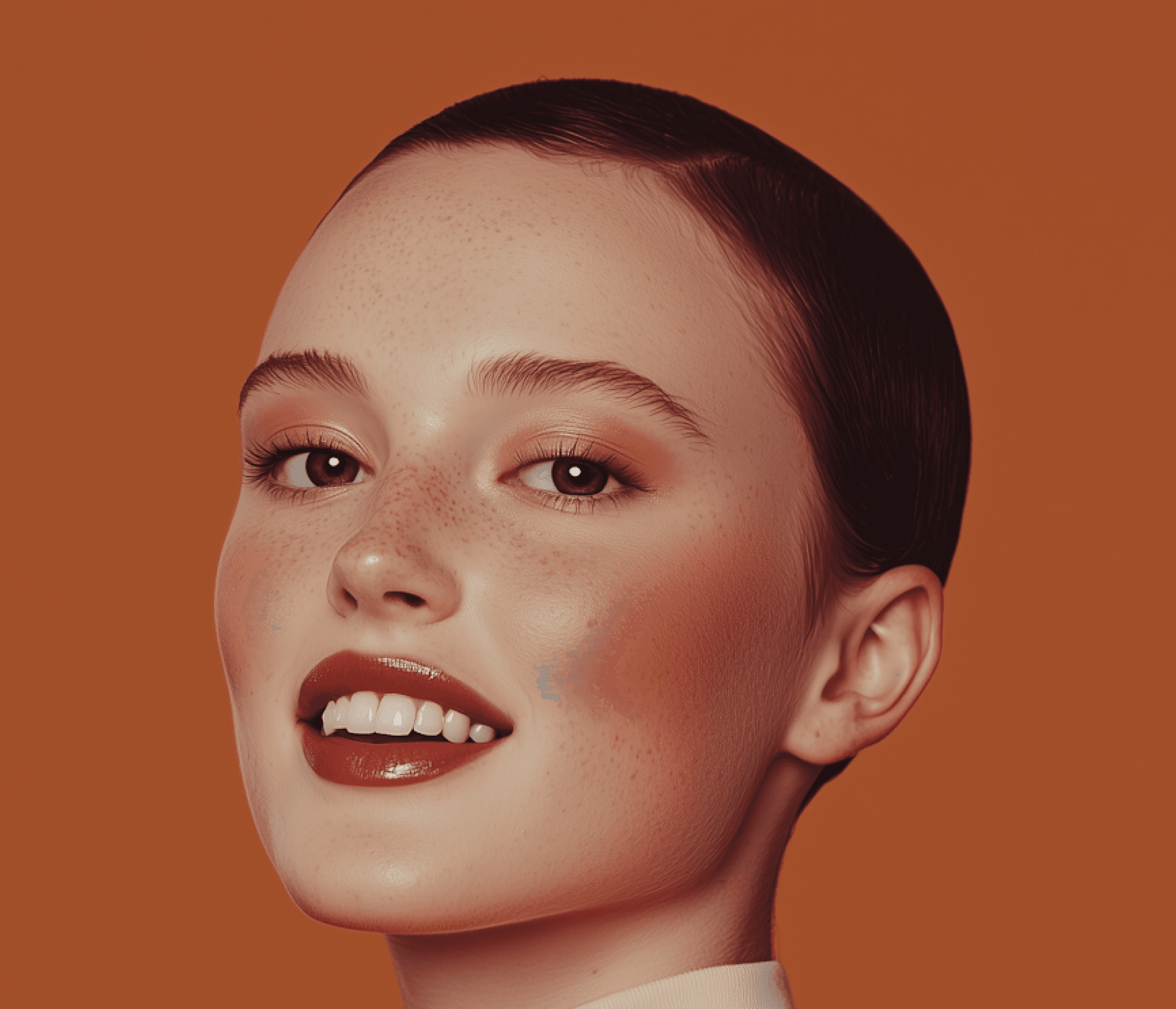 Woman with freckles and glossy lips