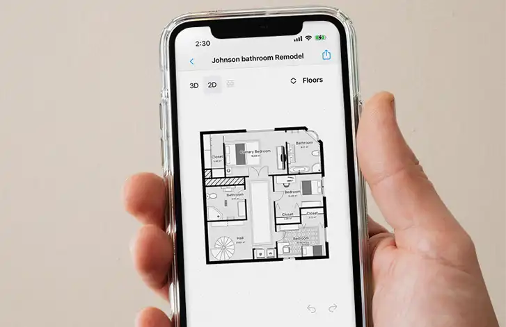 magic plan supporting bathroom remodel planning with detailed floor plans on a mobile device