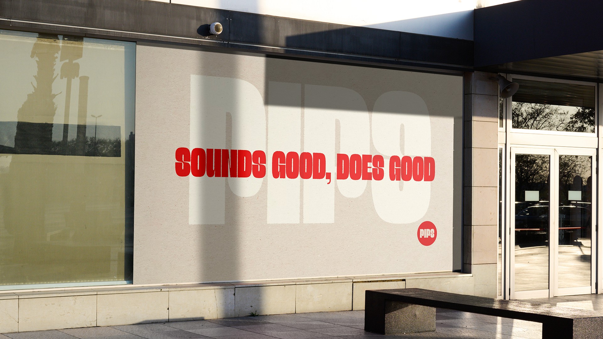 a Shopfront with a large pips advert