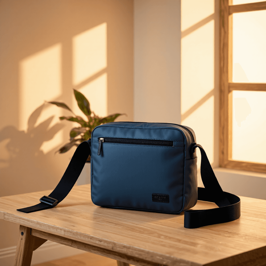 product photography of a stylish sling bag for men, designed for casual use