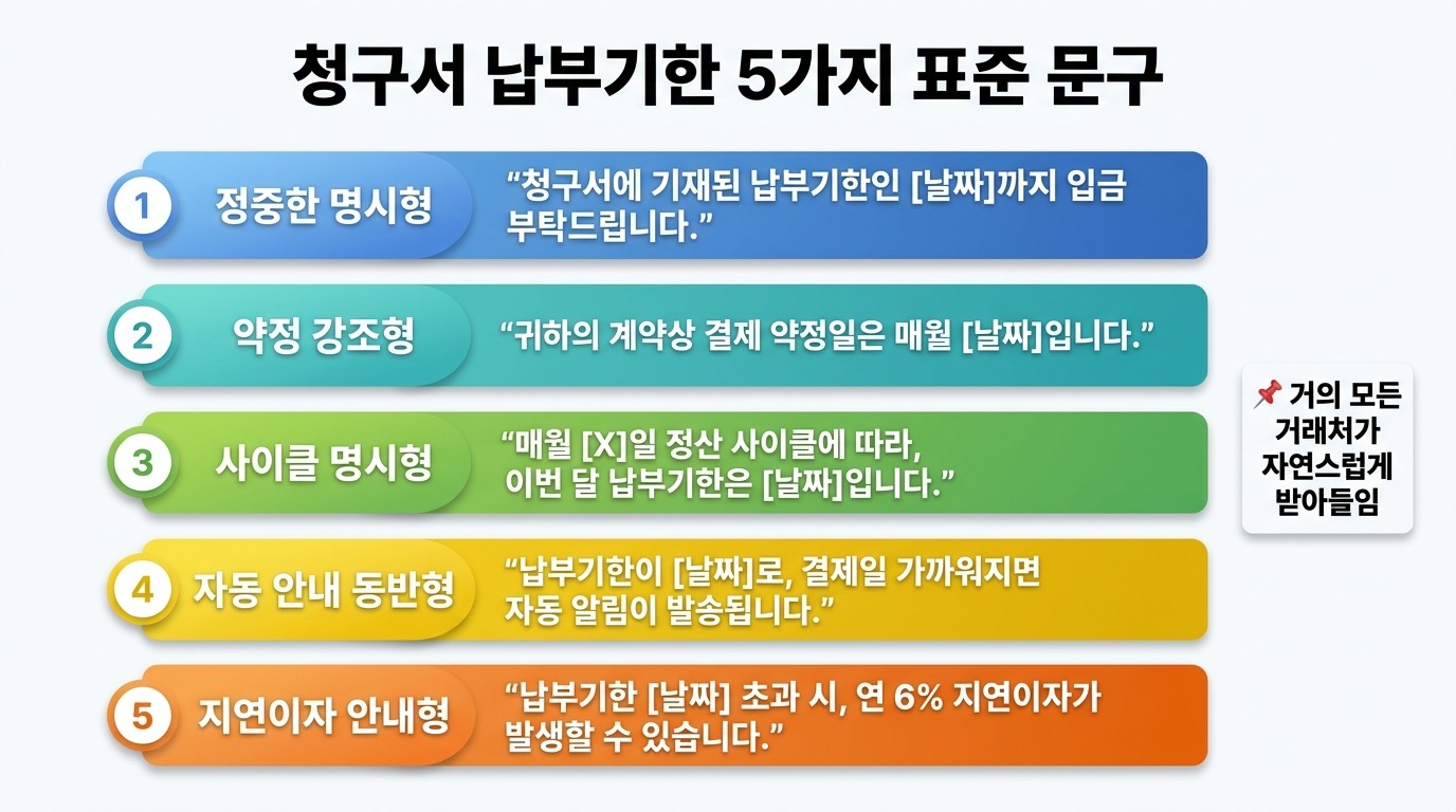 청구서 납부기한 5가지 표준 문구