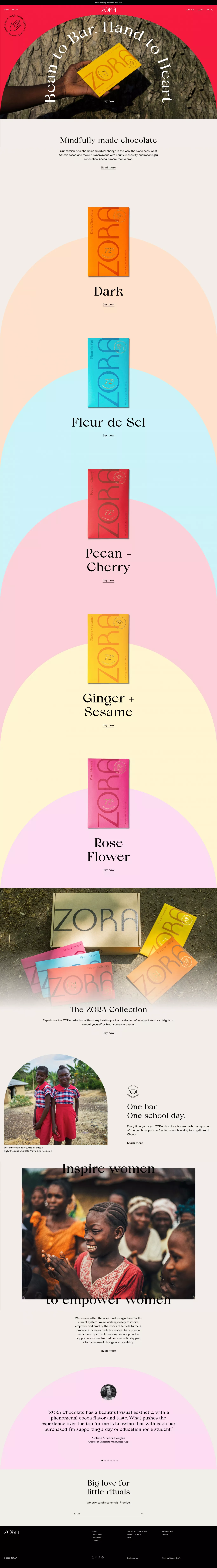 ZORA – Mindfully made chocolate ecommerce page screenshot showcasing Food & Drinks and Ecommerce design