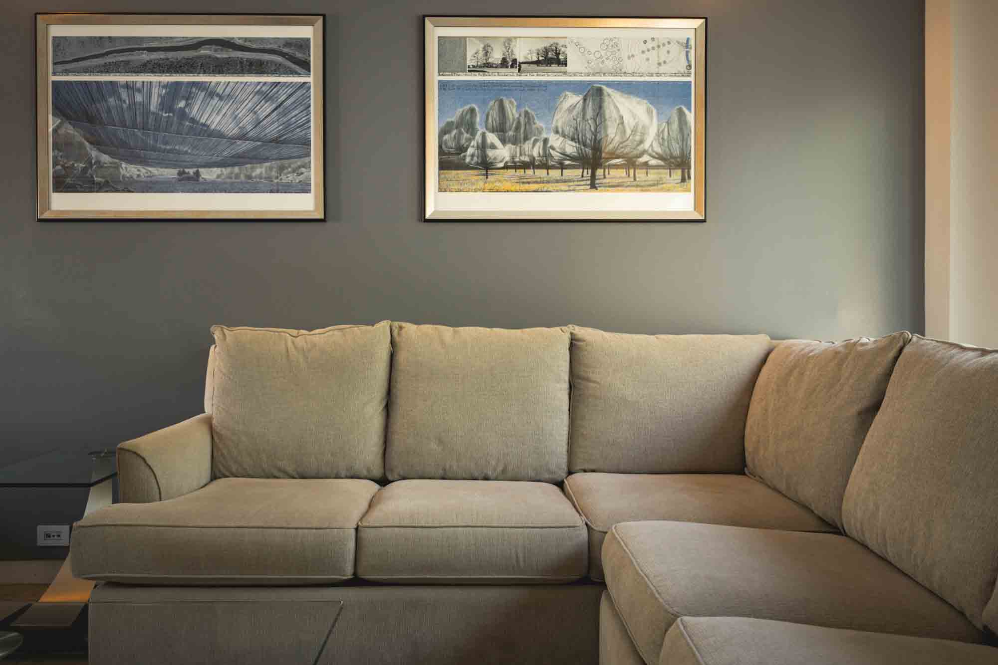 living area of Contra House showcasing modern Key West accommodations with sleek, mid-century design