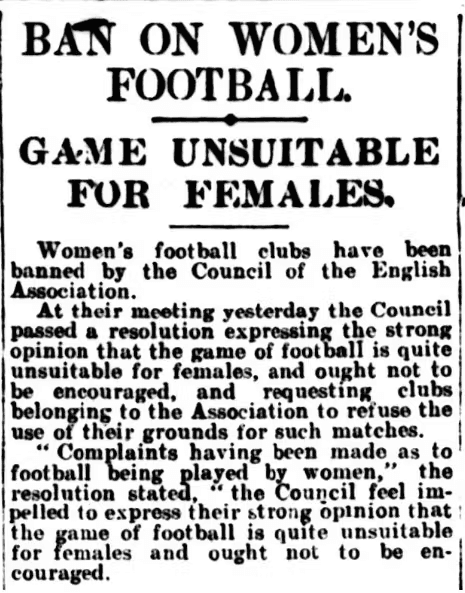 “How the FA banned women’s football in 1921 and tried to justify it”