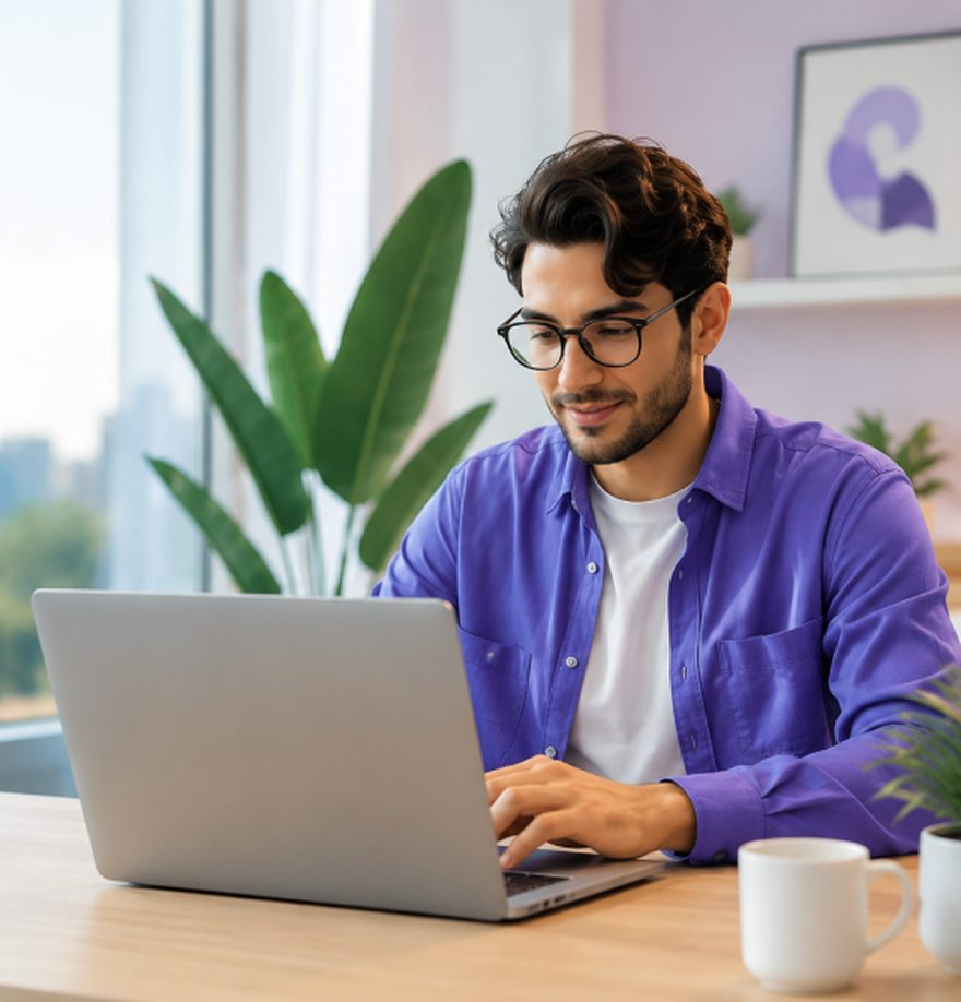 Digital nomad working remotely on a laptop