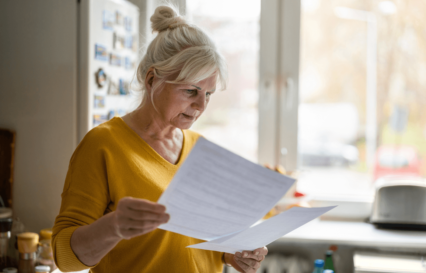 Senior woman filling out documents