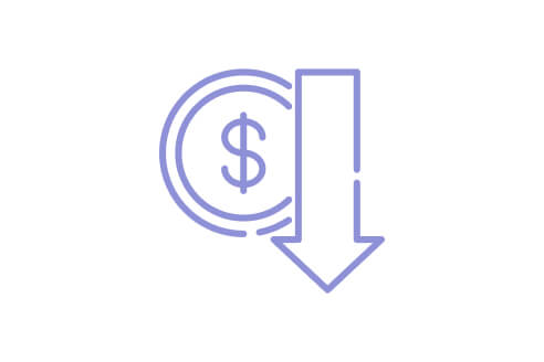 Icon of a dollar sign within a circle, accompanied by a downward arrow, representing falling value or prices.