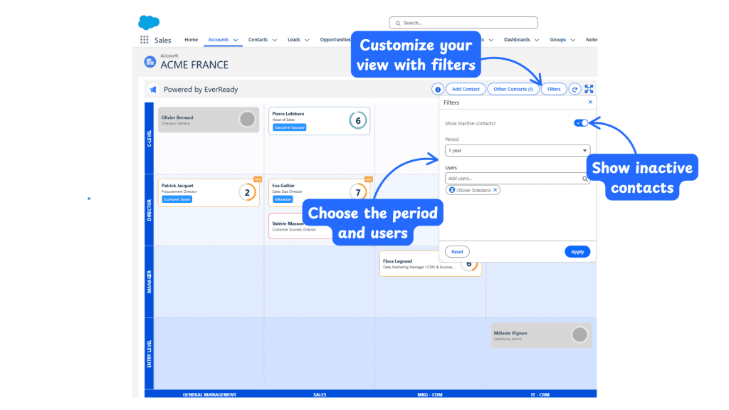 Power Map filters: show inactive contacts, period and users